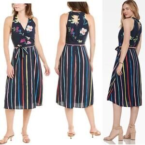 50% OFF Ecru Johansson Floral and Stripes Halter Dress
